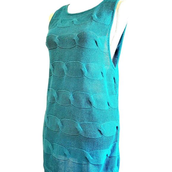 Talbots Sleeveless Sweater Top Size XL 100% LINEN Knit Tank Blue-green - Picture 1 of 11